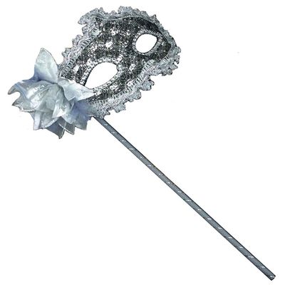 AZYOUNG Women's Masquerade Masks Side Feather Flower Petal Hand Held Lace Mask with Stick,(Gray)