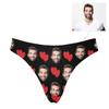Custom Personalized Photo Printed Face Red Love Heart Black Novelty Women's Thong G-Strings Briefs Shorts M view 2