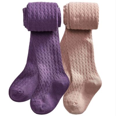 CHUNG Toddlers Little Girls Autumn Winter Cotton Footed Tights Stretchy Soft School Leggings Stockings,2pk-Ppl+Dusty Pink,3-4Y