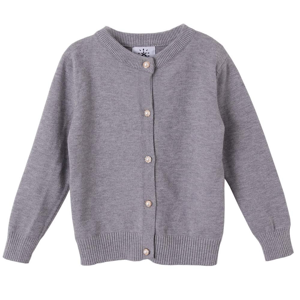 SMILING PINKER Girls Cardigan Sweater School Uniforms Button Long Sleeve Knit Tops (Gray, 10-11 Years)