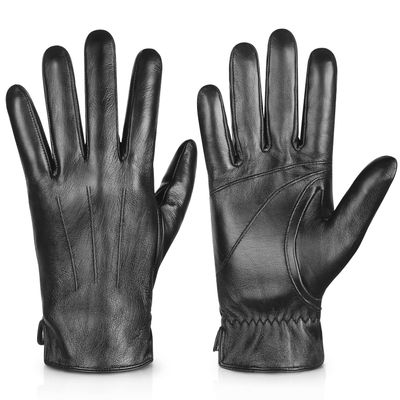 Alepo Genuine Sheepskin Leather Gloves For Men, Winter Warm Touchscreen Texting Cashmere Lined Driving Motorcycle Gloves (Gray-M)