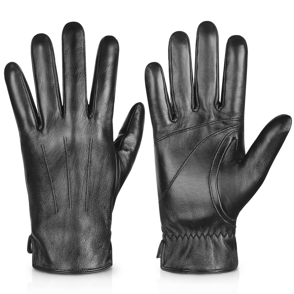 Alepo Genuine Sheepskin Leather Gloves For Men, Winter Warm Touchscreen Texting Cashmere Lined Driving Motorcycle Gloves (Gray-M)