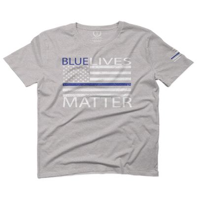 0181. Blue Lives Matter American Flag Thin Blue Line USA Police Support Patriotic Style for Men T Shirt (Light Gray Medium)