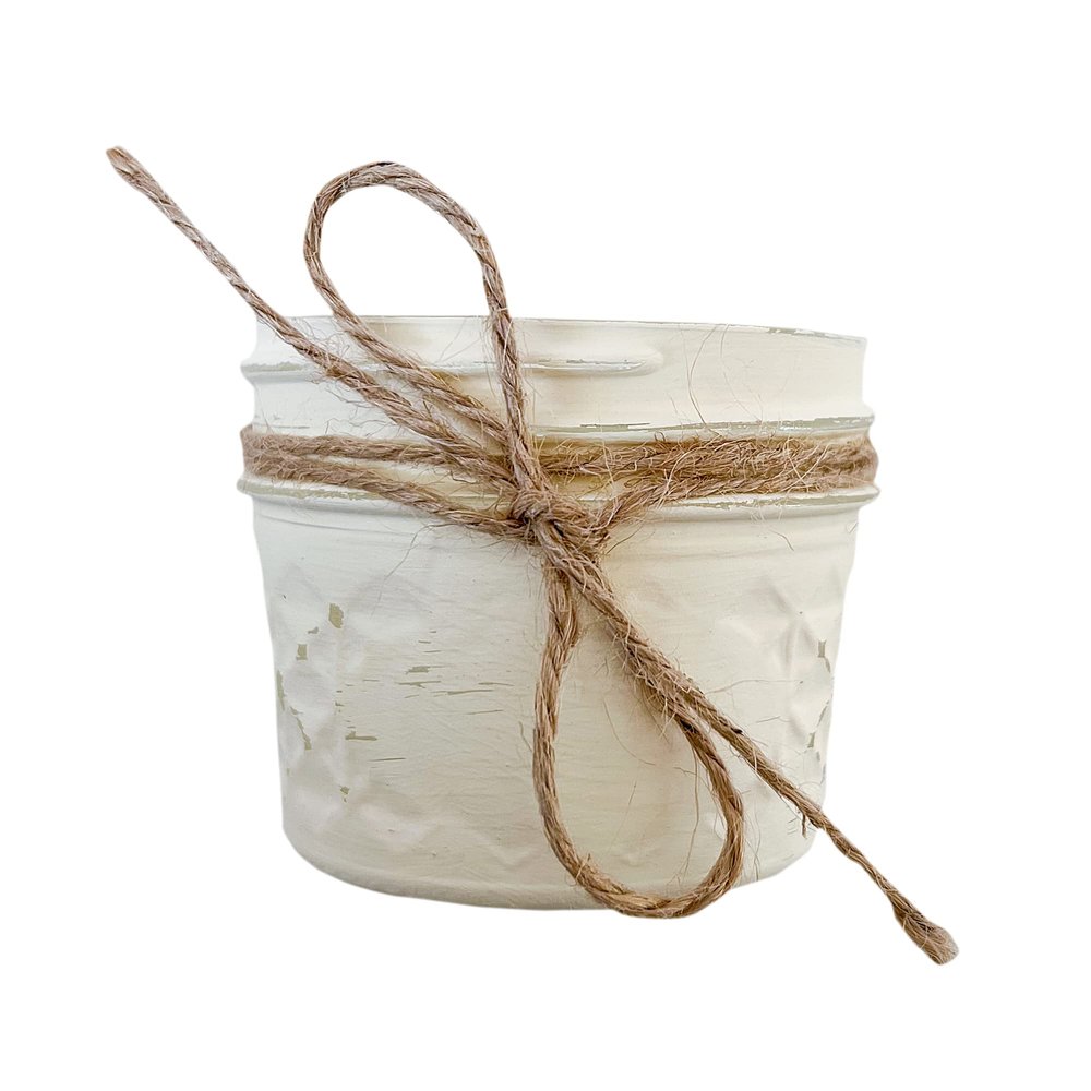 Mini 4 oz Mason Jar, Painted and Distressed, Regular Mouth Mason Jar, Toothpick Holder, Shabby Chic Paperclip Holder, Rustic Modern Farmhouse Desk Decor, Little Mason Jar for Desk (Ivory)