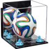 Better Display Cases Acrylic Mini - Miniature (not Full Size) Soccer Ball Display Case with Mirror Case, Light Blue Risers, Wall Mount and Clear Base (B03/A015) view 1