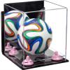 Better Display Cases Acrylic Mini - Miniature (not Full Size) Soccer Ball Display Case with Mirror Case, Pink Risers, Wall Mount and Clear Base (B03/A015) view 1