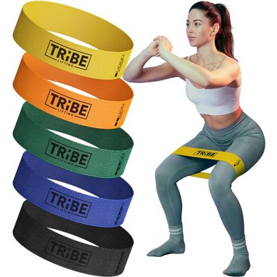 Tribe Lifting Fabric Resistance Bands for Glutes & Legs | 5 Fabric Workout Bands Set | Thick Booty Bands for Squats, Lunges, Hip Training, Physical Therapy & Home Workouts