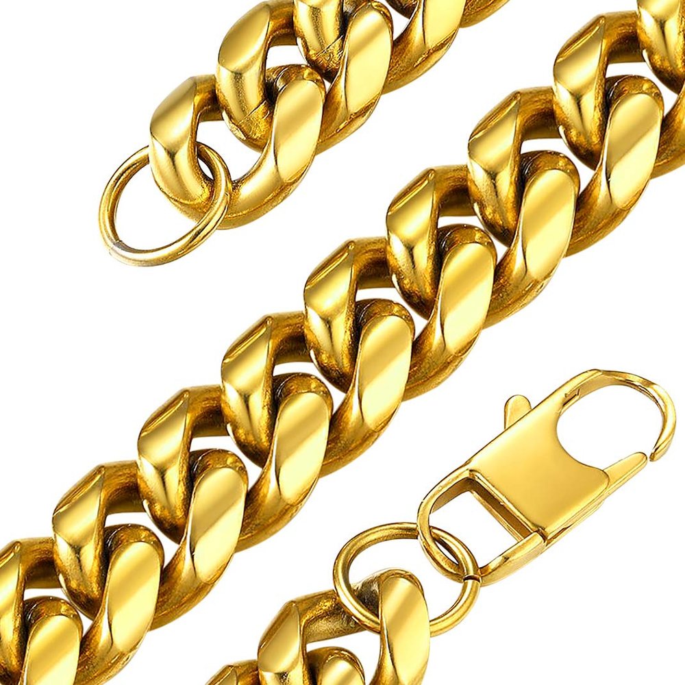 14mm Gold Miami Curb Chain Necklace, 18K Gold Plated Chunky Cuban Link For Women 24 inches