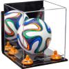 Better Display Cases Acrylic Mini - Miniature (not Full Size) Soccer Ball Display Case with Mirror Case, Orange Risers, Clear Base and Wall Mount (A015-OR) view 1