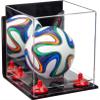 Better Display Cases Acrylic Mini - Miniature (not Full Size) Soccer Ball Display Case with Mirror Case, Red Risers, Wall Mount and Clear Base (B03/A015) view 1