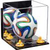 Better Display Cases Acrylic Mini - Miniature (not Full Size) Soccer Ball Display Case with Mirror Case, Yellow Risers, Wall Mount and Clear Base (B03/A015) view 1