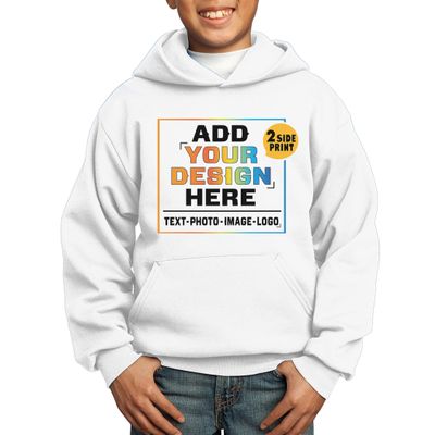 Custom Youth Hoodies Add Your Own Image Pullover Hooded Text Front Back Side White