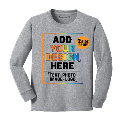 Custom Youth Long Sleeve Shirt Add Your Own Image Photo Text Front Back Side Athletic Heather