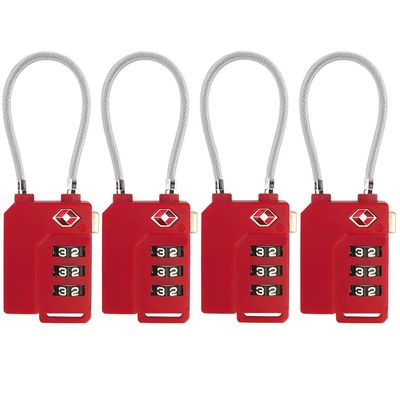 TSA Lock Security 3 Digit Combination Suitcase Luggage Bag Code Lock Padlock (Red 4-Pack)