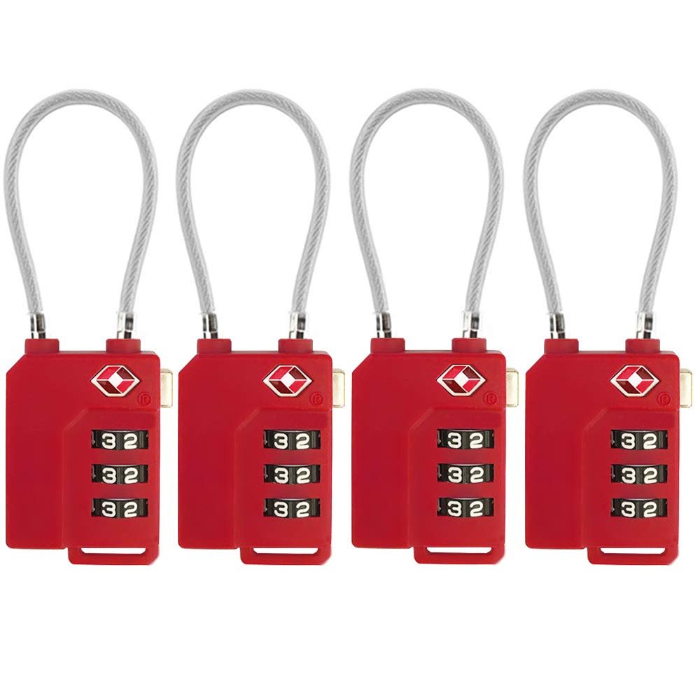 TSA Lock Security 3 Digit Combination Suitcase Luggage Bag Code Lock Padlock (Red 4-Pack)