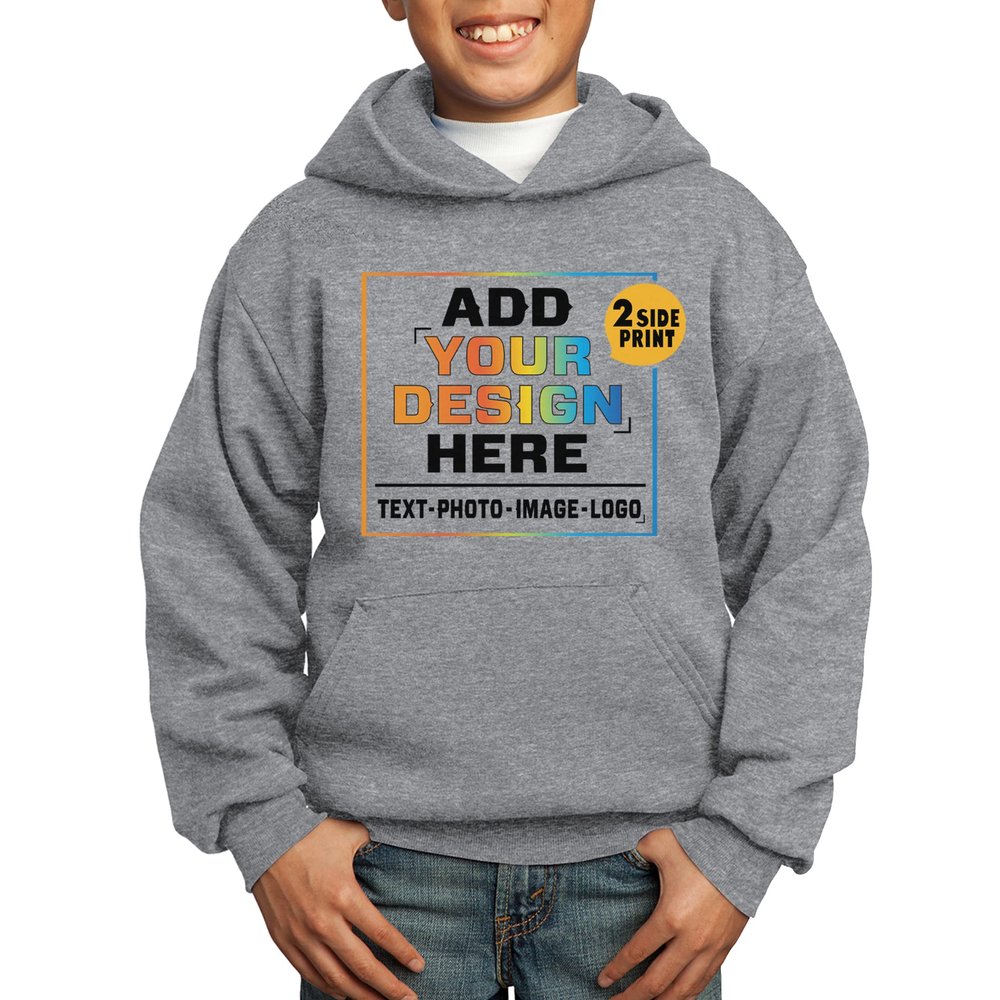Custom Youth Hoodies Add Your Own Image Pullover Hooded Text Front Back Side Athletic Heather