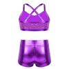 renvena Kids Girls Two Piece Sports Outfits Spaghetti Shoulder Straps Shiny Sequins Tops with Bottoms Set Purple 12-14 view 2