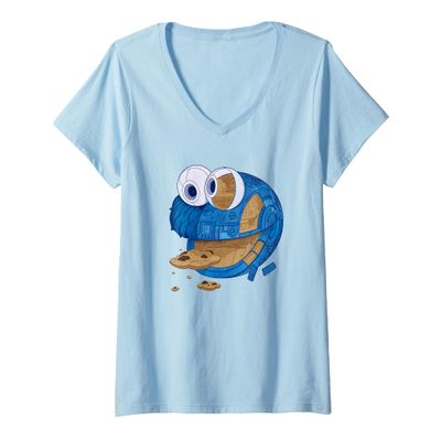 Womens Sesame Street Cookie Monster Tech Head V-Neck T-Shirt