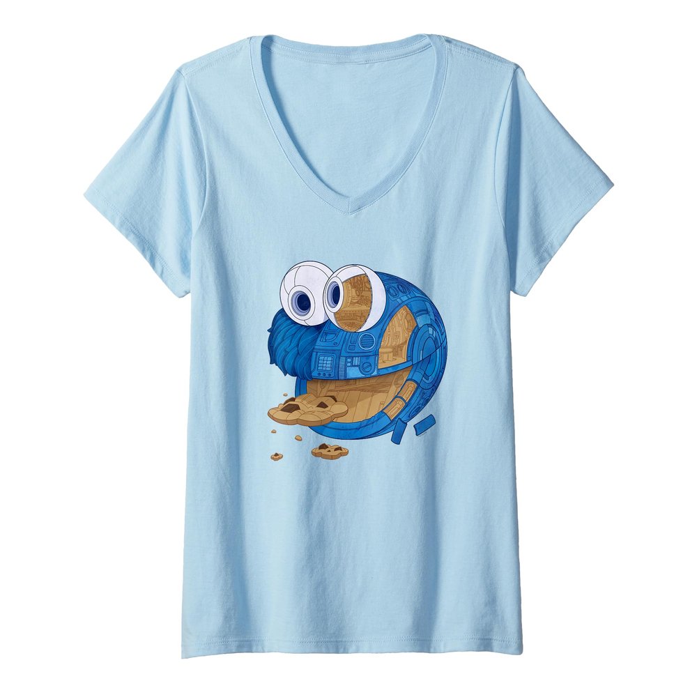 Womens Sesame Street Cookie Monster Tech Head V-Neck T-Shirt
