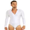 FEESHOW Men's Dance Shiny Rhinestones Bodysuit Shirt Ballroom Salsa Samba Latin Tops Leotard White X-Large view 1