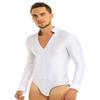 FEESHOW Men's Dance Shiny Rhinestones Bodysuit Shirt Ballroom Salsa Samba Latin Tops Leotard White X-Large view 3