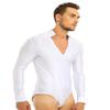 FEESHOW Men's Dance Shiny Rhinestones Bodysuit Shirt Ballroom Salsa Samba Latin Tops Leotard White X-Large view 4