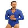 FEESHOW Men's Dance Shiny Rhinestones Bodysuit Shirt Ballroom Salsa Samba Latin Tops Leotard Royal_Blue Medium view 3