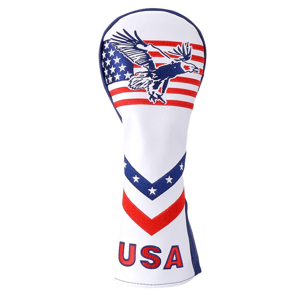GOOACTION USA Eagle Golf Hybrid Headcover, American Stars Stripes Flag & Eagle Pattern Leather Protector | Waterproof & Universal Fit for On-Course Luck & Defense