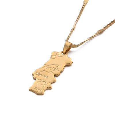 24K Gold Plated Portugal Map Pendant Necklace Jewelry Portuguese Jewelry Gift