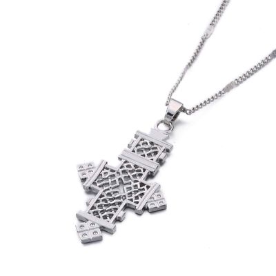 Yongkan Jewelry Ethiopian Cross Pendant Necklaces Eritrea Items for Ethiopian (Silver)