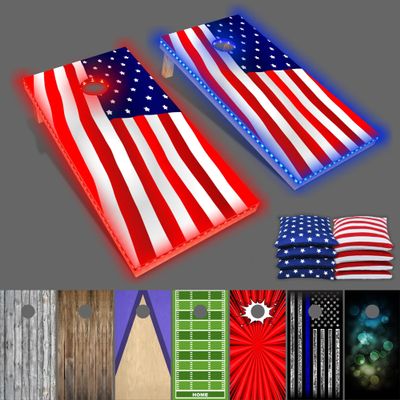 PartyToss 4 ft x 2 ft Wood Cornhole Boards/Bean Bag Toss Game Set w/LED Lights - USA Edition