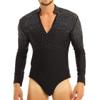 dPois Men's Sequins V Neck Dance Shirts Unitard Ballroom Modern Latin Long Sleeve Dancewear Black X-Large