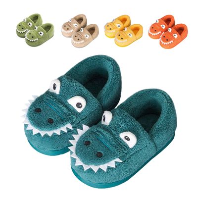 JACKSHIBO Girls Boys Home Slippers Warm Dinosaur House Slippers For Toddler Fur Lined Winter Indoor shoes Blue 9.5-10 Toddler