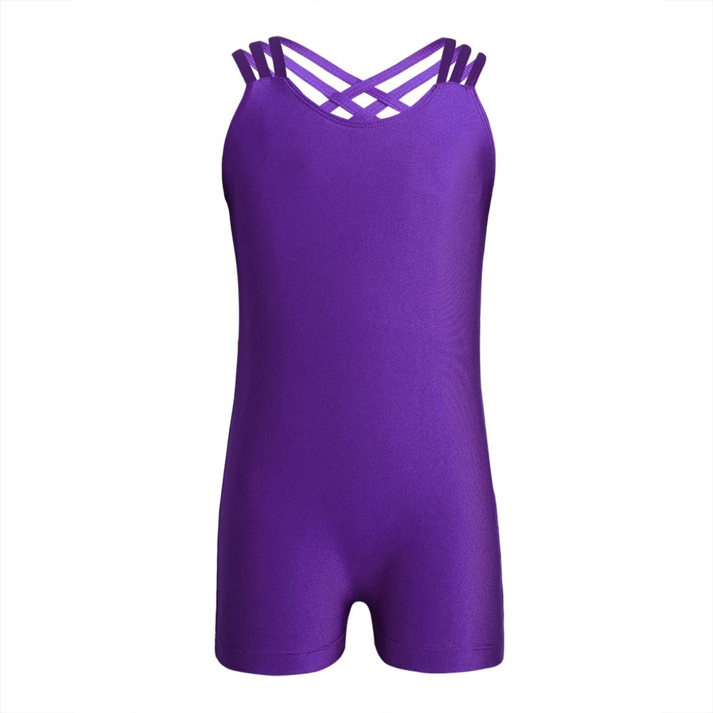 JEATHA Kids Girls One Piece Sleeveless Ballet Dance Unitard Criss Cross Straps Gymnastic Leotard Dancewear Purple 13-14