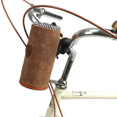 Tourbon Bike Handlebar Pouch Bicycle Water Bottle Drink Cup Holder - Canvas and Leather