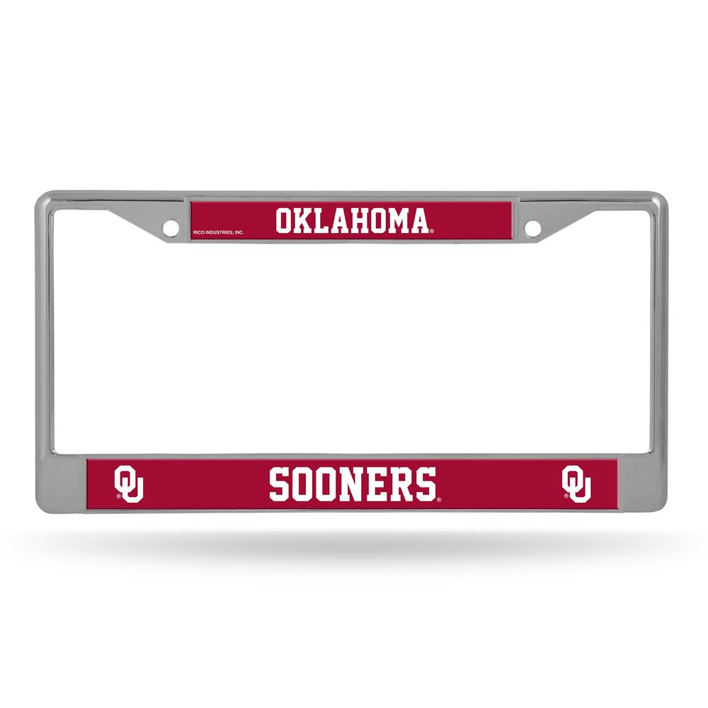 Rico Industries NCAA Oklahoma Sooners 12" x 6" Chrome Frame with Decal Inserts - Car/Truck/SUV Automobile Accessory