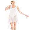 YiZYiF Lyrical Women Adult Dance Dress Leotard Mesh Neck Dancewear Flowy Long Slit Skirt Asymmetrical White X-Small view 2