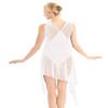 YiZYiF Lyrical Women Adult Dance Dress Leotard Mesh Neck Dancewear Flowy Long Slit Skirt Asymmetrical White X-Small view 3