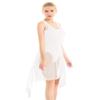 YiZYiF Lyrical Women Adult Dance Dress Leotard Mesh Neck Dancewear Flowy Long Slit Skirt Asymmetrical White X-Small view 4