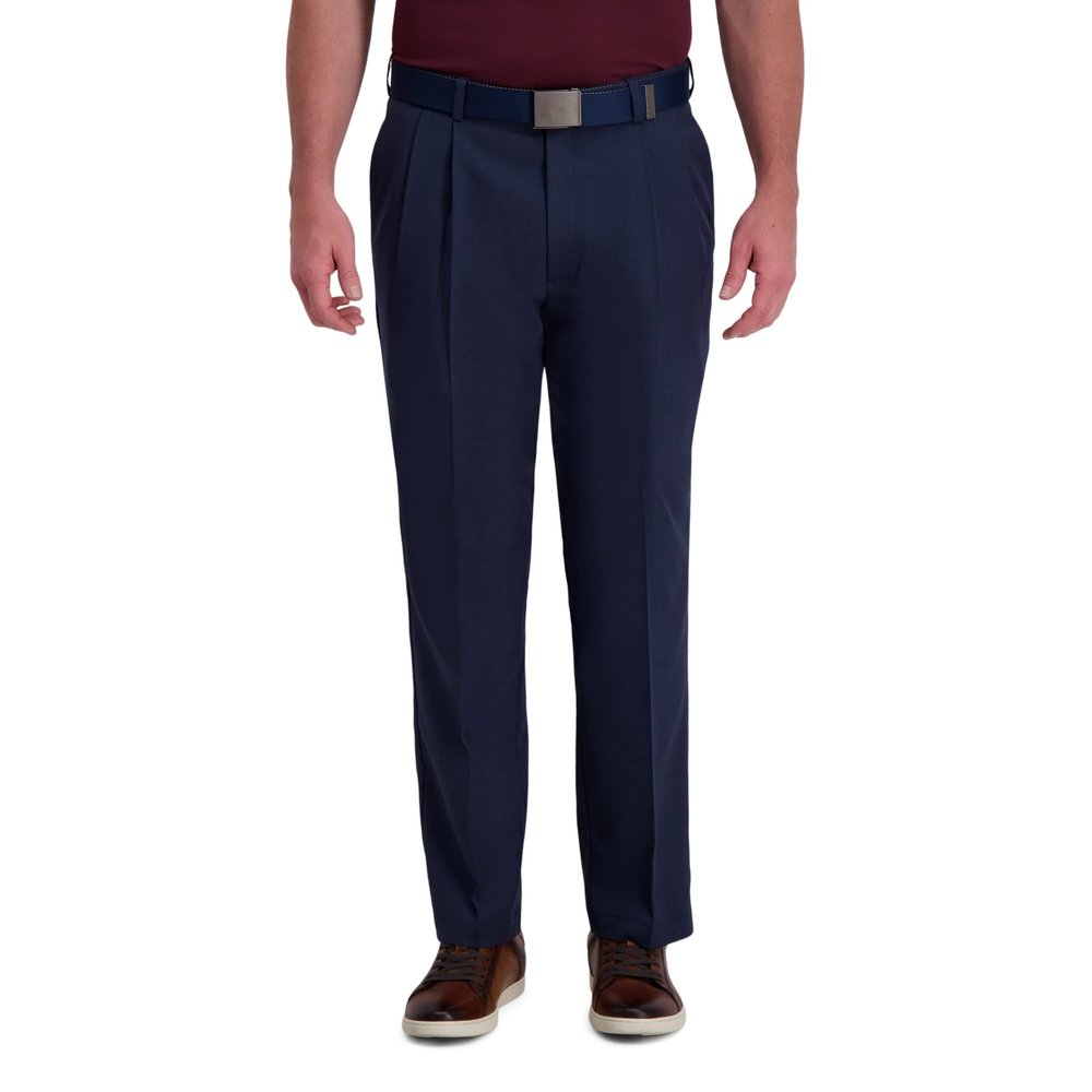 Haggar Men's Cool Right Performance Flex Classic Fit Pleat Front Pant-Reg. and Big & Tall Sizes, Ink, 42W x 29L