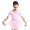 Freebily Girls Ruffle Flying Short Sleeve Ballet Dance Dress for Gymnastic Athletic Leotard Tutu Skirted Dancing Costume Short Sleeve Pink 5-6 view 1