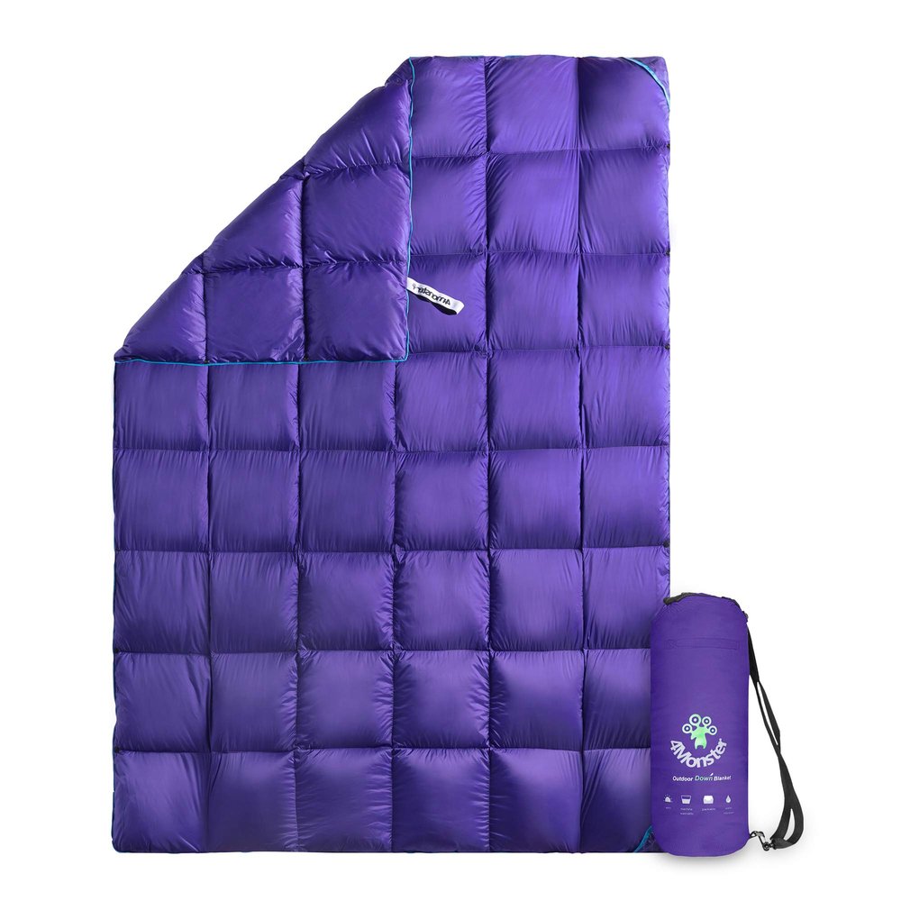 4Monster Down Camping Blanket - Outdoor Travel Quilt Puffy 650 Fill, Packable, Lightweight,Wind & Waterproof | Ideal for Stadium, Backpacking, Camping, Travel, Picnics, Beach and Hiking