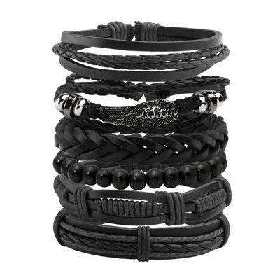 Mafnee Mens Bracelet Braided Leather Bracelet Punk Rock Cuff Bracelets Wrap Bracelet for Men Women Black