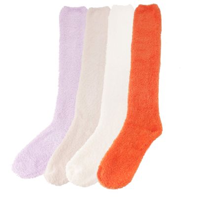 BambooMN Women's Extra Large Fuzzy Knee High Soft Colored Socks - Assortment B - 4 Pairs