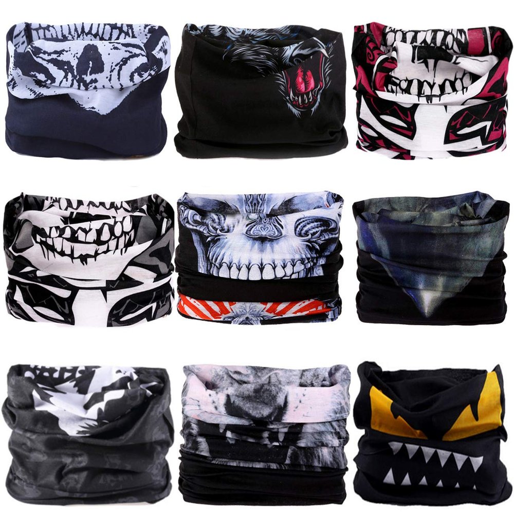 KINGREE 9Pcs Breathable Face Masks Skull Mask Seamless Balaclava Mask Headwear Scarf