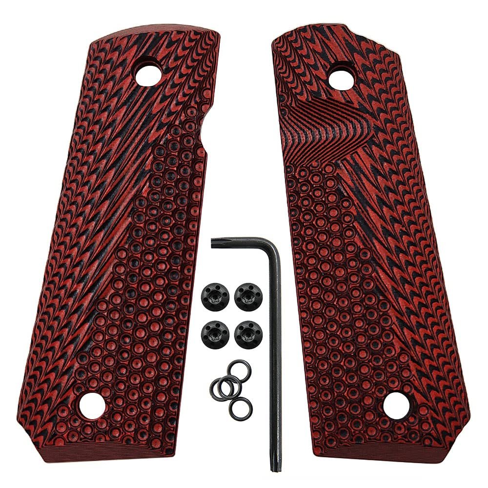 Cool Hand 1911 G10 Grips, Full Size (Government/Commander), Black Screws Included, Big Scoop, Ambi Safety Cut, New Generation OPS Texture, Cherry, H1-JV-6