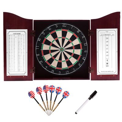 GSE Games & Sports Expert Professional Solid Wood Classic Dartboard Cabinet with Sisal/Bristle Dartboard, Scoreboard, and 6 Steel Tip Darts, Easy Assembly Complete with All Accessories (Deluxe Cherry)
