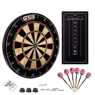 GSE Games & Sports Expert 18" Bristle Dartboard Set with Self-Healing Sisal Fibers Board, Six 17G Steel Tip Darts, Staple-Free Bullseye, Rotating Number Ring, Chalk & Dry Erase Scoreboard