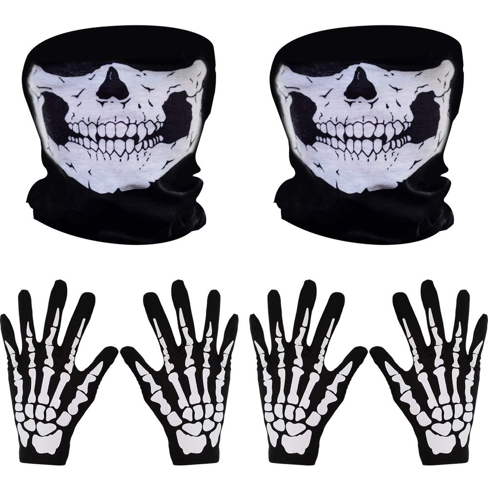 Skeleton Gloves and Skull Face Mask Half Ghost Bones for Adult Halloween Dance Costume Party