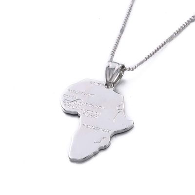 African Map Pendant Necklace Women 24K Gold Color Pendant Jewelry Men African Map Hiphop Item Wholesale (Silver)